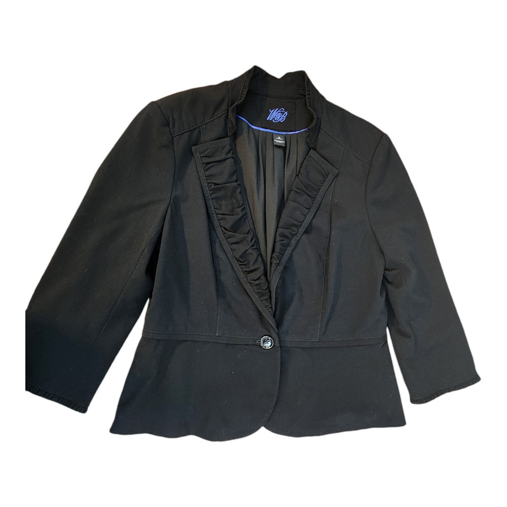 W & B womens black ruffle blazer jacket sz 12 Lined